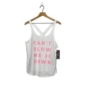 Under Armour White Can’t Slow Me Down Racerback Tank Top Size Medium NWT
